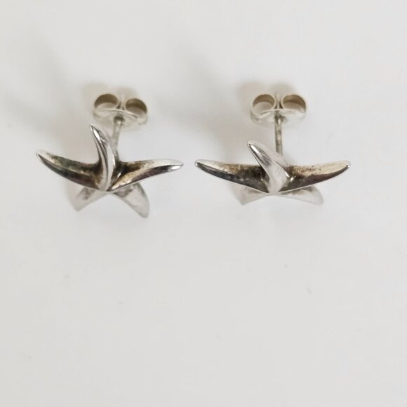 Vtg Starfish 925 Sterling Silver Sea Life Stud Post Earrings Nautical Beach 1.8g - Picture 2 of 9
